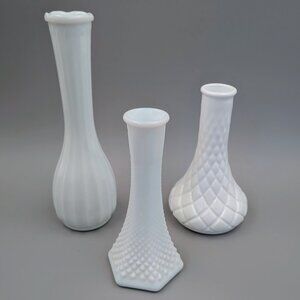 Sweet Collection of 3 Vintage Milk Glass Bud Vases |  Cottagecore Decor